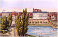 Blick vom Schloss über den neu gestalteten Alten Garten auf das Schauspielhaus; links das Kollegiengebäude; rechts die Baustelle des Großherzoglichen Palais