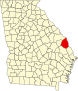 Harta statului Georgia indicând comitatul Screven