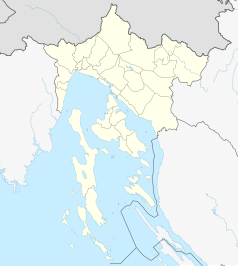 Mapa konturowa żupanii primorsko-gorskiej, blisko górnej krawiędzi znajduje się punkt z opisem „Gorači”