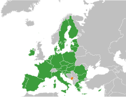 Map indicating locations of Montenegro and European Union