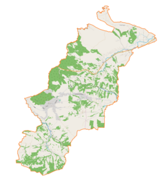 Mapa konturowa gminy Lanckorona, na dole po lewej znajduje się punkt z opisem „Skawinki”