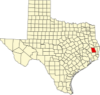 Locatie van Tyler County in Texas