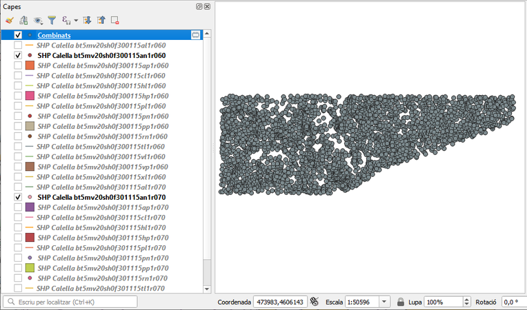 S'ha creat una nova capa de nom "Combinats". Ara hauríeu d'esborrar les capes d'origen d'aquesta capa fusionada.
