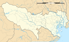 Mapa konturowa prefektury Tokio, na dole znajduje się punkt z opisem „Machida”