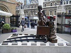 Het Kindertransport monument bij de ingang.