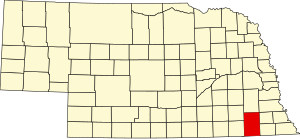 Map of Nebraska highlighting Gage County