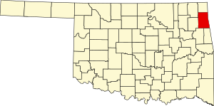 Map of Oklahoma highlighting Delaware County