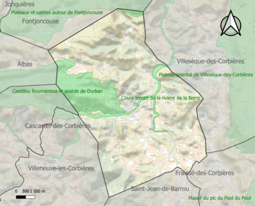 Carte des ZNIEFF de type 1 sur la commune.