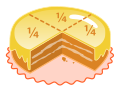 Image 10A cake with one quarter (one fourth) removed. The remaining three fourths are shown by dotted lines and labeled by the fraction ⁠1/4⁠ (from Fraction)