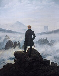 Caspar David Friedrich, Le Voyageur au-dessus de la mer de nuages (vers 1817), Kunsthalle de Hambourg.