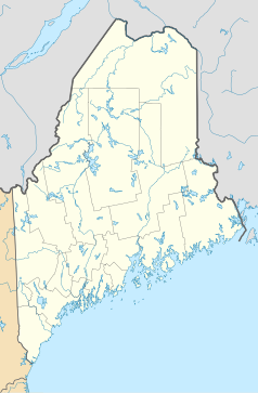 Mapa konturowa Maine, blisko górnej krawiędzi nieco na prawo znajduje się punkt z opisem „Madawaska”