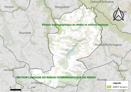 Carte de la ZNIEFF de type 2 sur la commune.