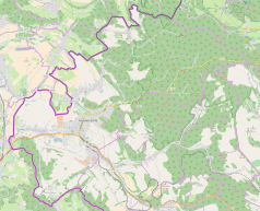 Mapa konturowa Kudowy-Zdroju, blisko centrum na lewo znajduje się punkt z opisem „Czermna”