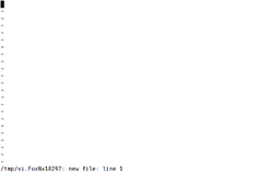 vi muokkaamassa väliaikaista tyhjää tiedostoa. Tilde-merkit kuvaavat tiedostossa olemattomia rivejä.