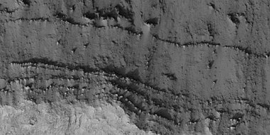 Close view of layers in a depression near Shalbatana Vallis, as seen by HiRISE under HiWish program