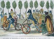 Wedstrijd met loopfietsen in het Jardin du Luxembourg, 1818