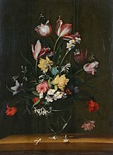 Still life with spring flowers on a ledge, Öl auf Holz, 63 x 47 cm, Privatsammlung (?)