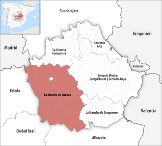 Die Lage der Comarca La Mancha de Cuenca in der Provinz Cuenca