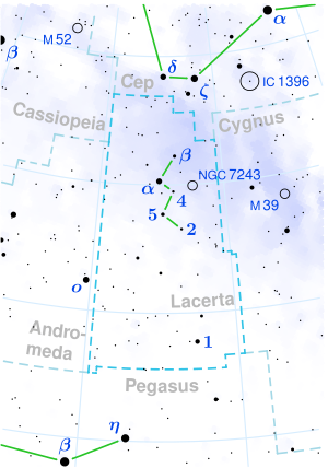 EV Lacertae is located in the constellation Lacerta