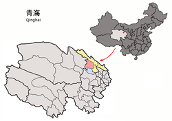 剛察縣在青海省的位置以粉紅色標示
