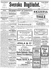 Svenska Dagbladet'in ilk sayısının ön sayfası (18 Aralık 1884)