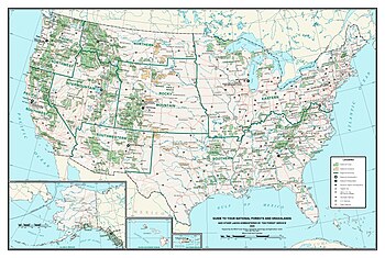 A map of the United States showing the locations of the National Forests and National Grasslands