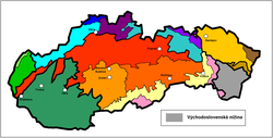 Východoslovenská nížina v rámci Slovenska, vyznačena šedě