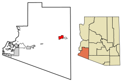 Location of Dateland in Yuma County, Arizona.