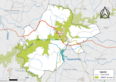 Carte des ZNIEFF de type 2 de la commune.