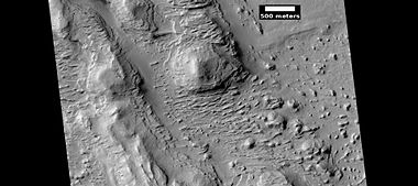 Layered terrain in Aeolis quadrangle, as seen by HiRISE under HiWish program.