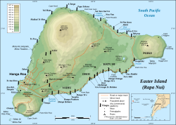 Velikonočni otok s kraji Hanga Roa, Terevaka, Rano Kau in Mataveri in glavnimi zanimivostmi Orongo, Rano Raraku, Ahu Tongariki in Anakena.