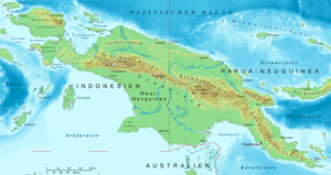 Центральний хребет на мапі острова Нова Гвінея