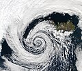 Tiefdruckwirbel über Island im Sep. 2003 aus ca. 700 km Höhe fotografiert