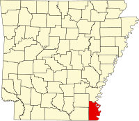 Map of Arkanzas highlighting Chicot County