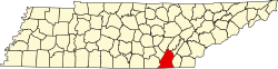 Karte von Hamilton County innerhalb von Tennessee