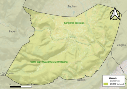 Carte des ZNIEFF de type 2 sur la commune.