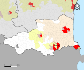 Localisation de l'aire d'attraction de Céret dans le département des Pyrénées-Orientales.