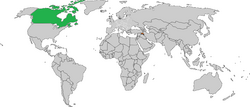 Map indicating locations of Canada and Kurdistan Region