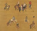 元朝畫家劉貫道於至元十七年（1280年）二月繪製的《元世祖出獵圖》，其中騎著黑馬、身穿白裘的男子是元世祖忽必烈。