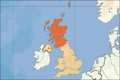 Location of Scotland (orange) in the United Kingdom (camel).