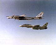 ソ連空軍のTu-95爆撃機を追跡するF-14
