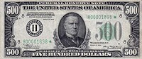 Obverse of rare 1934 $500 Federal Reserve Note, featuring a portrait of President William McKinley.