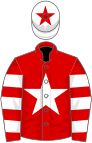 Red, white star, hooped sleeves, white cap, red star