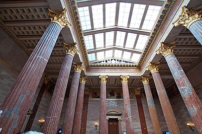 Greek Revival Corinthian columns in the Austrian Parliament Building, Vienna, inspired by those of the Choragic Monument of Lysicrates, by Theophil von Hansen, 1873–1883[25]