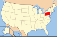 Bản đồ Hoa Kỳ có ghi chú đậm tiểu bang Pennsylvania