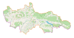 Mapa konturowa powiatu nowotarskiego, blisko centrum na prawo znajduje się punkt z opisem „Kluszkowce”