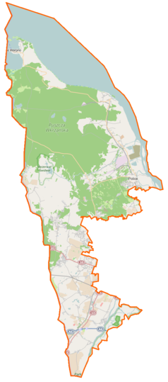 Mapa konturowa powiatu polickiego, u góry znajduje się punkt z opisem „źródło”, natomiast u góry po prawej znajduje się punkt z opisem „ujście”