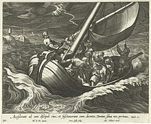 Storm op het Meer van Galilea Vita, passio et Resvrrectio Iesv Christi (serietitel) Leven, passie en wederopstanding van Christus (serietitel), RP-P-1885-A-9641.jpg