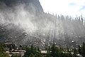 Crepuscular rays through mist from Takakkaw Falls