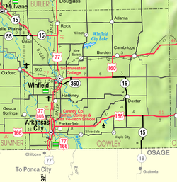 KDOT map of Cowley County (legend)